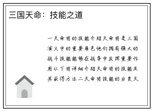 三国天命：技能之道