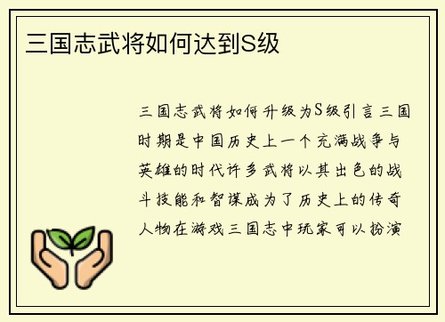 三国志武将如何达到S级