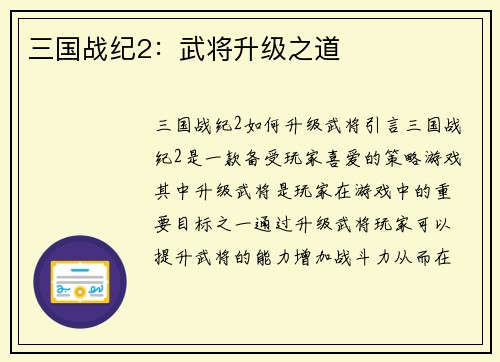 三国战纪2：武将升级之道