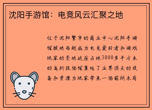 沈阳手游馆：电竞风云汇聚之地